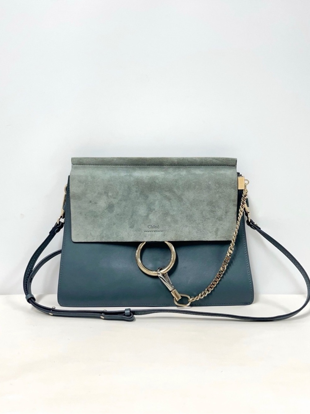 Chloé Two-Tone Suede & Leather Crossbody in Sage and Teal